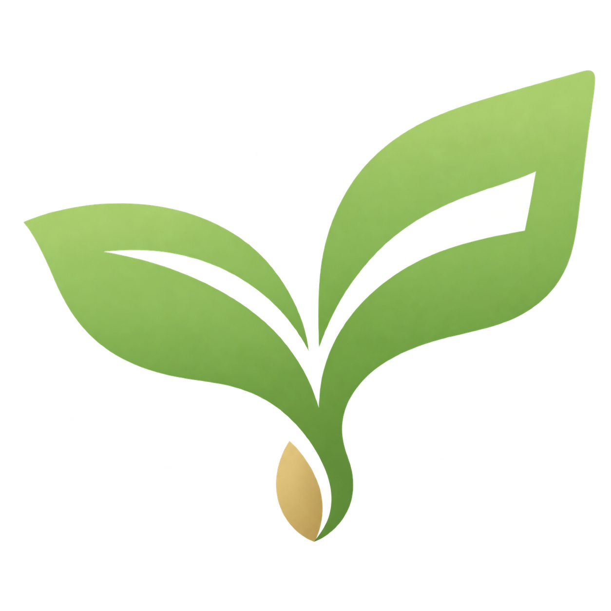 草籽网页 Logo：嫩绿叶页与金色种子
